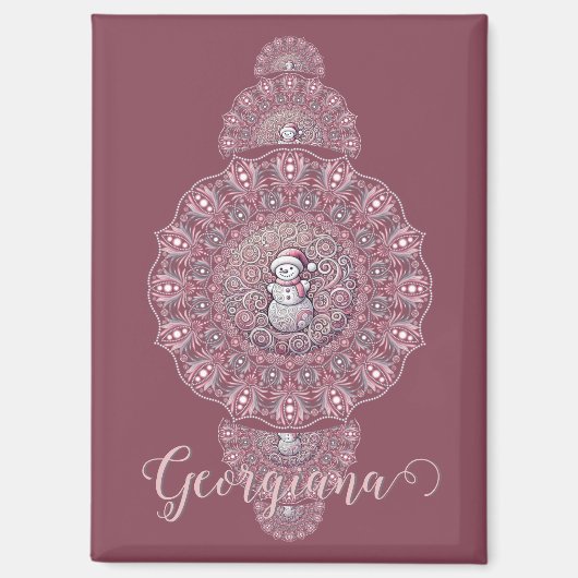 Aangepaste Naam Whimsical Snowman Ornamental Manda Magneet (Voorkant)