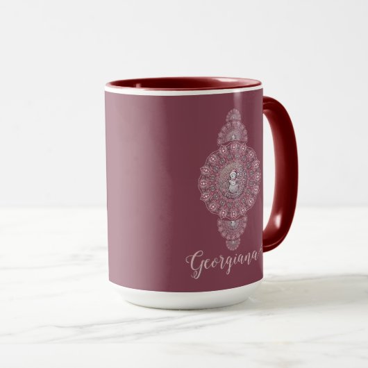 Aangepaste Naam Whimsical Snowman Ornamental Manda Mok (Voorkant rechts)