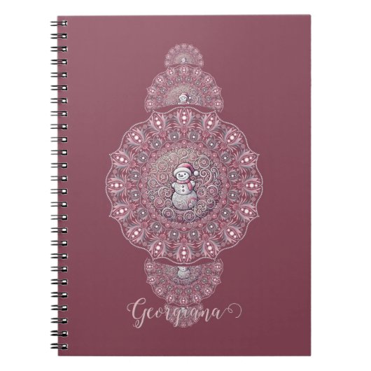 Aangepaste Naam Whimsical Snowman Ornamental Manda Notitieboek (Voorkant)