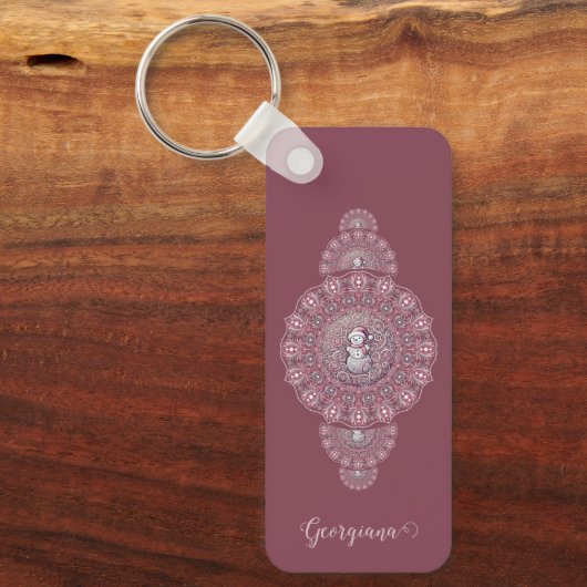 Aangepaste Naam Whimsical Snowman Ornamental Manda Sleutelhanger (Voorkant)