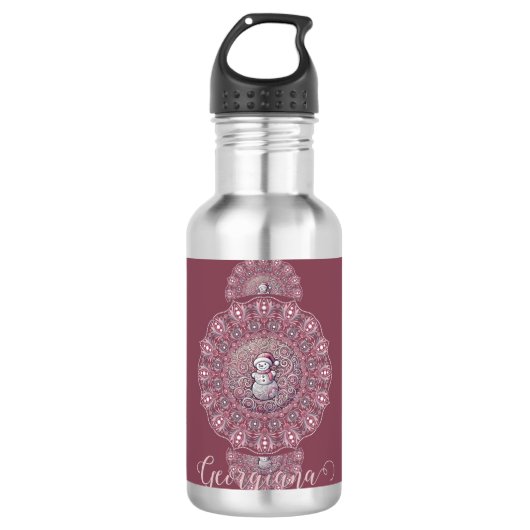 Aangepaste Naam Whimsical Snowman Ornamental Manda Waterfles (Voorkant)