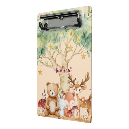 Aangepaste naam Whimsical Woodland Forest Animals Mini Klembord (Angled2)