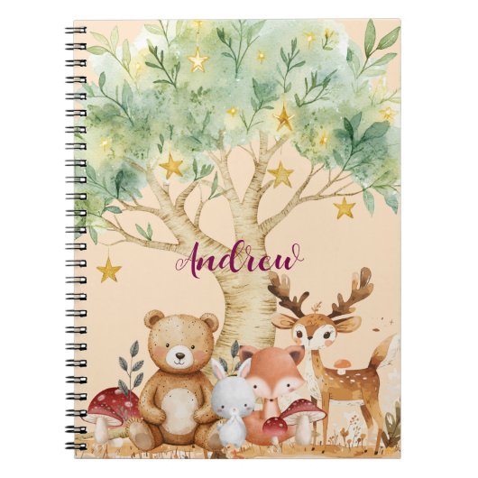 Aangepaste naam Whimsical Woodland Forest Dieren Notitieboek (Voorkant)