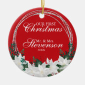 Aangepaste naam: White Poinsettia Floral Kerstmis Keramisch Ornament (Voorkant)