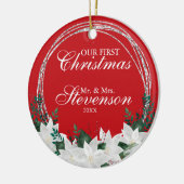 Aangepaste naam: White Poinsettia Floral Kerstmis Keramisch Ornament (Links)