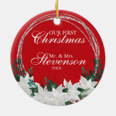 Aangepaste naam: White Poinsettia Floral Kerstmis Keramisch Ornament (Achterkant)