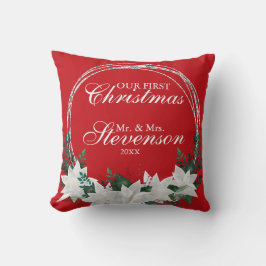 Aangepaste naam: White Poinsettia Floral Kerstmis Kussen