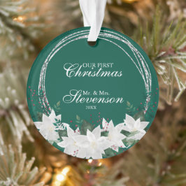 Aangepaste naam: White Poinsettia Floral Kerstmis  Ornament