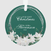 Aangepaste naam: White Poinsettia Floral Kerstmis  Ornament (achterkant)