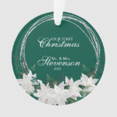 Aangepaste naam: White Poinsettia Floral Kerstmis  Ornament (voorkant)