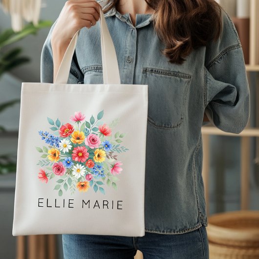 Aangepaste naam Wilde bloem bloemstuk bruidsfeest  Tote Bag