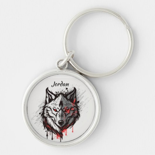 Aangepaste naam Wilde Wolf Hoofd Sleutelhanger (Voorkant)