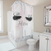 Aangepaste naam Wimpers Make-up Roos Girly Drips Douchegordijn (In situ)