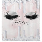 Aangepaste naam Wimpers Make-up Roos Girly Drips Douchegordijn (Voorkant)