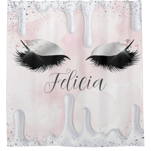 Aangepaste naam Wimpers Make-up Roos Girly Drips Douchegordijn (Voorkant)