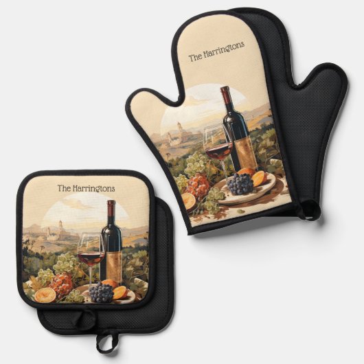 Aangepaste naam Wine Lover's Ovenwant & Pannenlap Set (Voorkant / Achterkant)