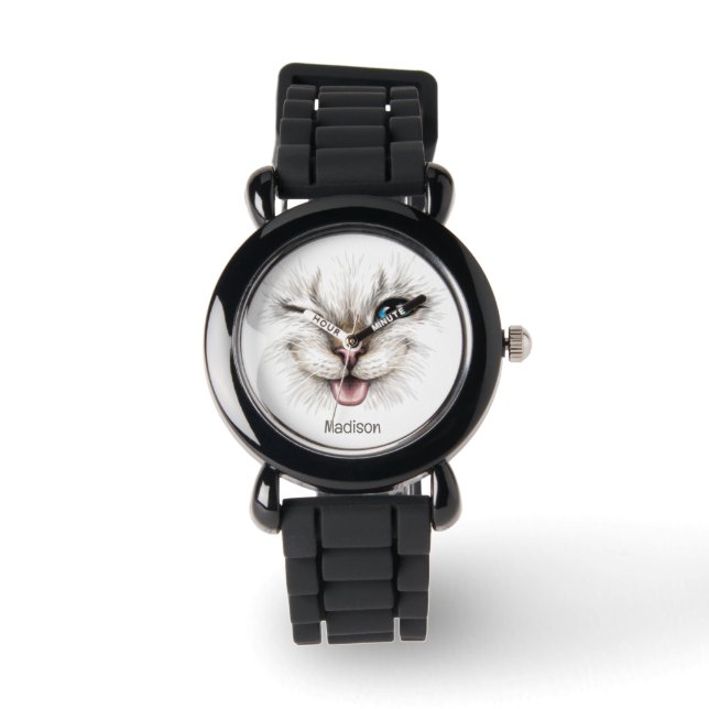Aangepaste naam Winking Cat Horloge (Voorkant)