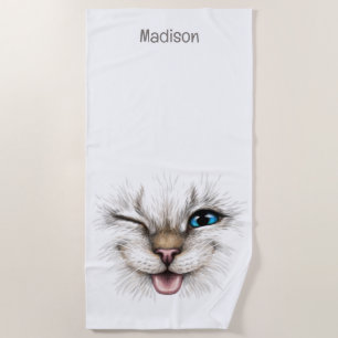 Aangepaste naam Winking Cat Strandlaken