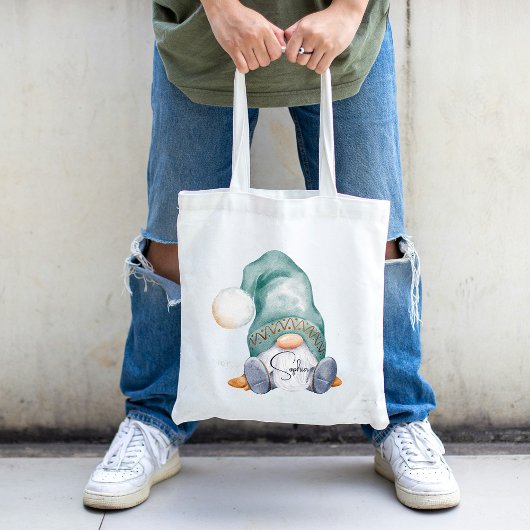 Aangepaste naam Winter Gnome Vakantie Tote Bag
