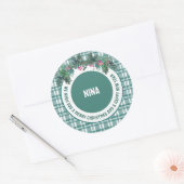 Aangepaste naam | Winter groen krans Ronde Sticker (Envelop)