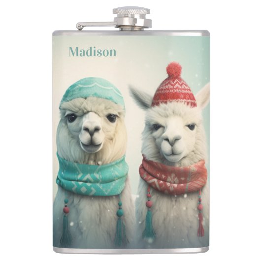 Aangepaste naam Winter Llama's Heupfles (Voorkant)