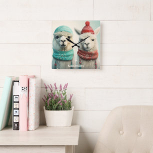 Aangepaste naam Winter Llama's Vierkante Klok