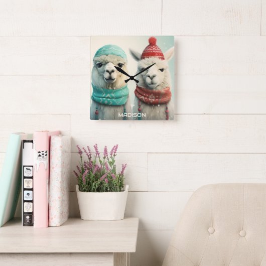 Aangepaste naam Winter Llama's Vierkante Klok (Leeskamer)