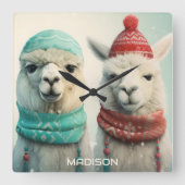 Aangepaste naam Winter Llama's Vierkante Klok (Voorkant)