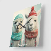 Aangepaste naam Winter Llama's Vierkante Klok (Hoek)