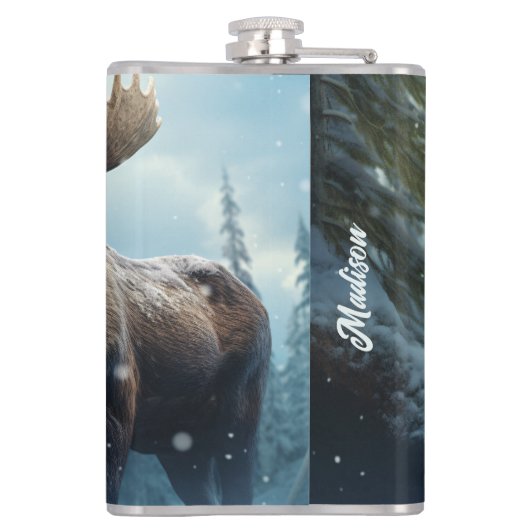 Aangepaste naam Winter Moose Heupfles (Achterkant)