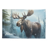 Aangepaste naam Winter Moose Kussensloop (Achterkant)