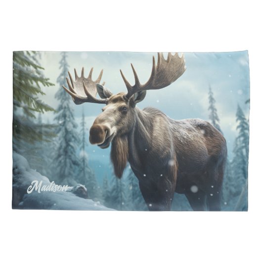 Aangepaste naam Winter Moose Kussensloop (Achterkant)