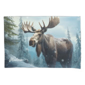 Aangepaste naam Winter Moose Kussensloop (Voorkant)