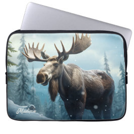 Aangepaste naam Winter Moose Laptop Sleeve
