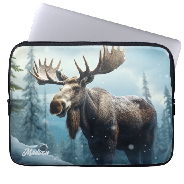 Aangepaste naam Winter Moose Laptop Sleeve (Voorkant)