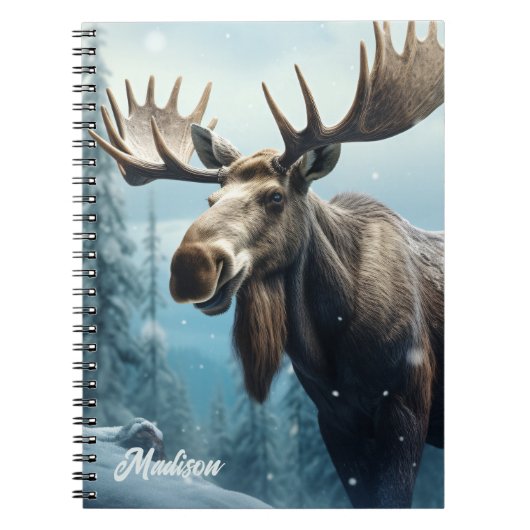 Aangepaste naam Winter Moose Notitieboek (Voorkant)