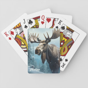Aangepaste naam Winter Moose Pokerkaarten