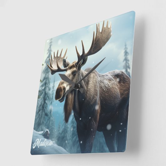 Aangepaste naam Winter Moose Vierkante Klok (Hoek)