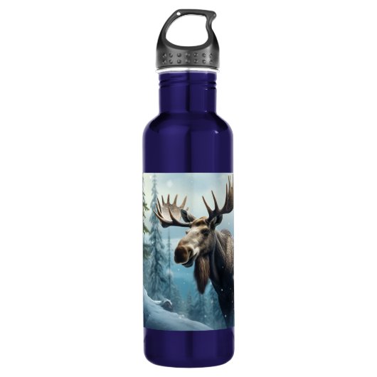 Aangepaste naam Winter Moose Waterfles (Voorkant)