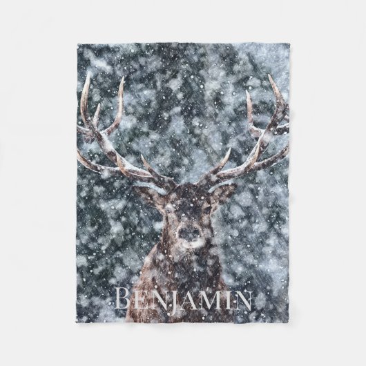 Aangepaste naam Winter Snow Deer Fleece Deken (Voorkant)