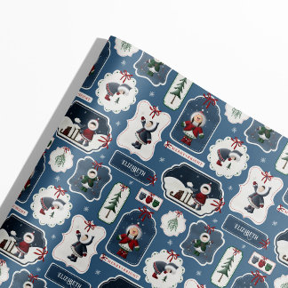 Aangepaste Naam Winter Vrienden Blauw Inpakpapier
