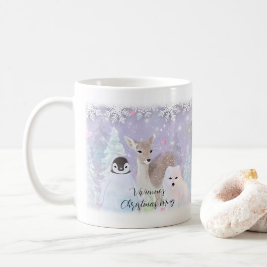 Aangepaste naam Winter Wonderland Arctic Animals Koffiemok (Met donut)