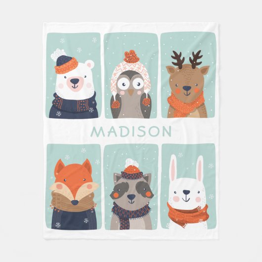 Aangepaste naam Winterdieren vlootdeken Fleece Deken (Voorkant)