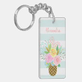 Aangepaste naam Wish Pineapple Rozen Pink Turquois Sleutelhanger (Voorkant Links)