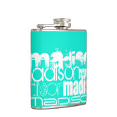 Aangepaste Naam, Wit en Neon Aqua Turquoise Heupfles (Rechts)