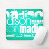 Aangepaste Naam, Wit en Neon Aqua Turquoise Muismat (Met muis)