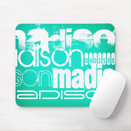 Aangepaste Naam, Wit en Neon Aqua Turquoise Muismat (Met muis)