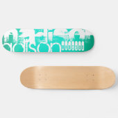 Aangepaste Naam, Wit en Neon Aqua Turquoise Persoonlijk Skateboard (Horizontaal)