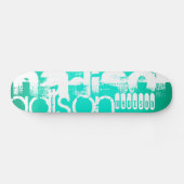 Aangepaste Naam, Wit en Neon Aqua Turquoise Persoonlijk Skateboard (Horizontaal)