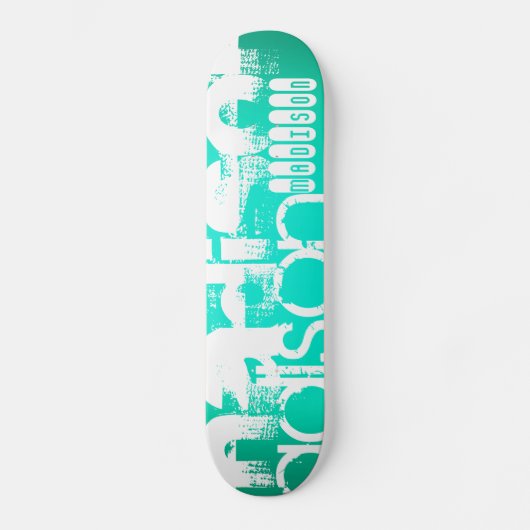Aangepaste Naam, Wit en Neon Aqua Turquoise Persoonlijk Skateboard (Voorkant)